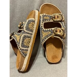 House of Harlow 1960 Size 8.5 Beaded Cork Bed Sandals Slides EUC Never Worn